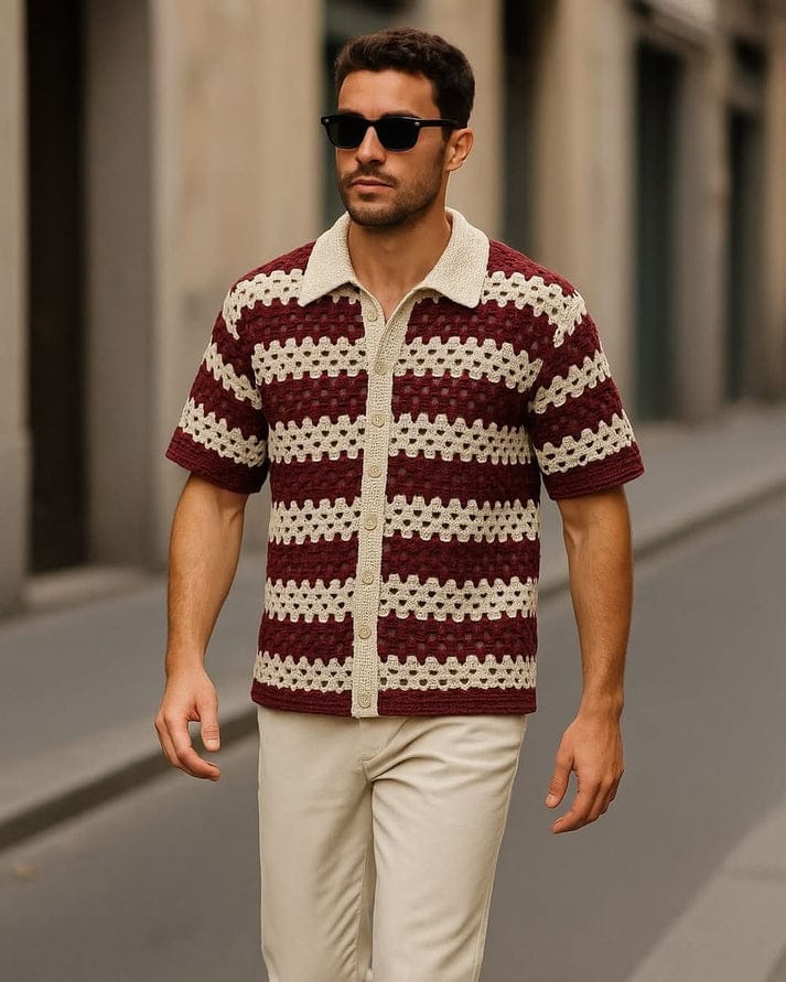 Uzbek Crochet shirt- Maroon
