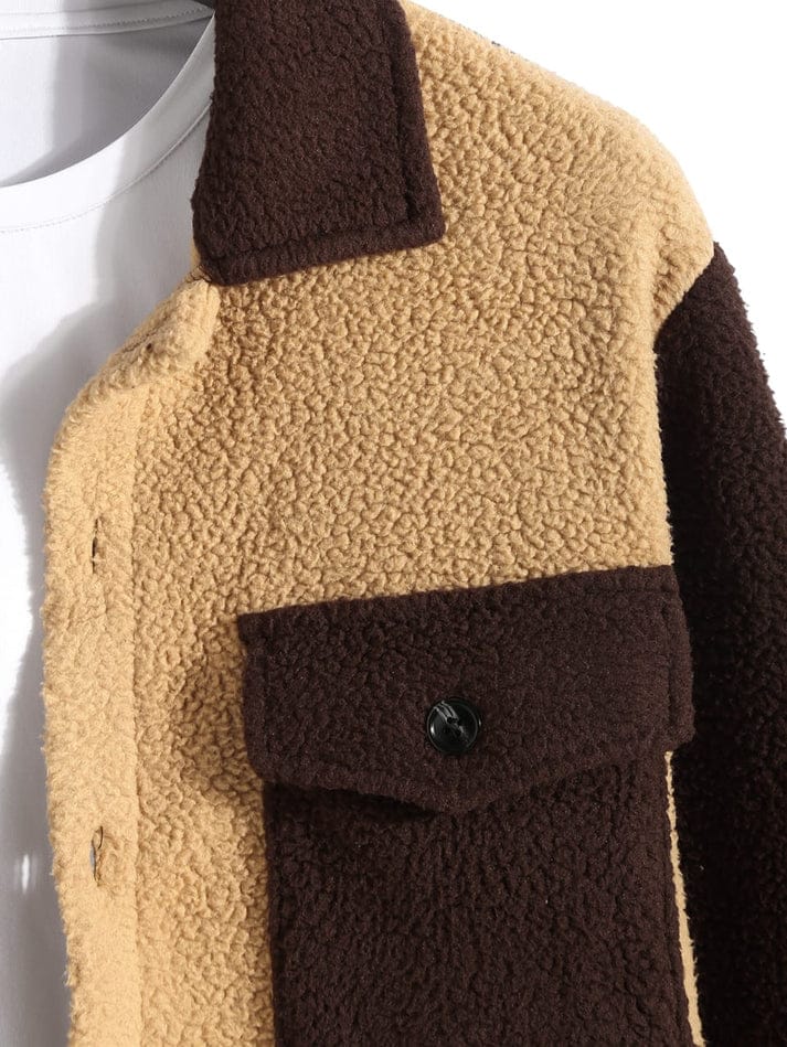 Sherpa Jacket for men- Light & Dark Brown Double Patch pocket