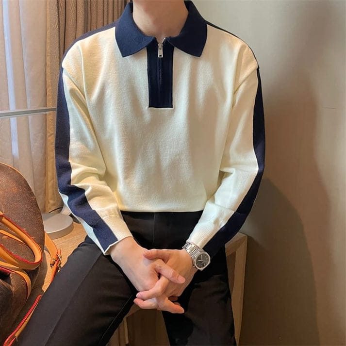 Korean Pullover- White & Blue