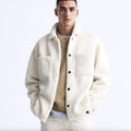 Sherpa Jacket for men- White Color Double Patch pocket