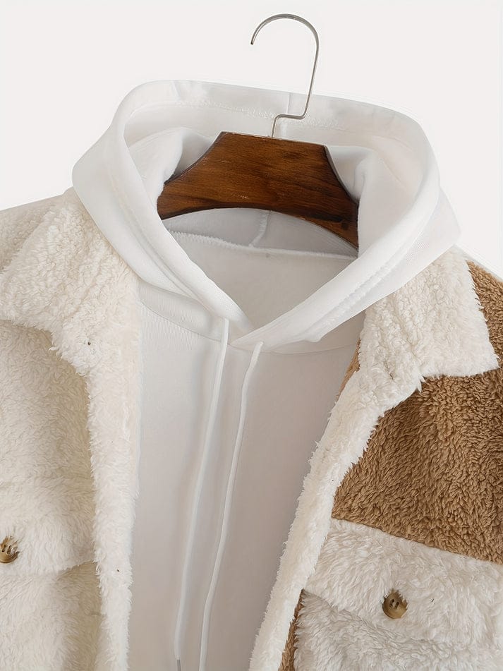 Sherpa Jacket for men- White Brown Double Patch pocket