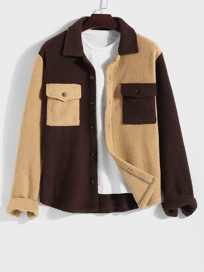 Sherpa Jacket for men- Light & Dark Brown Double Patch pocket