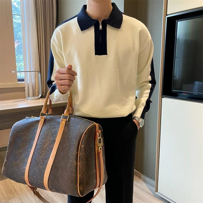 Korean Pullover- White & Blue