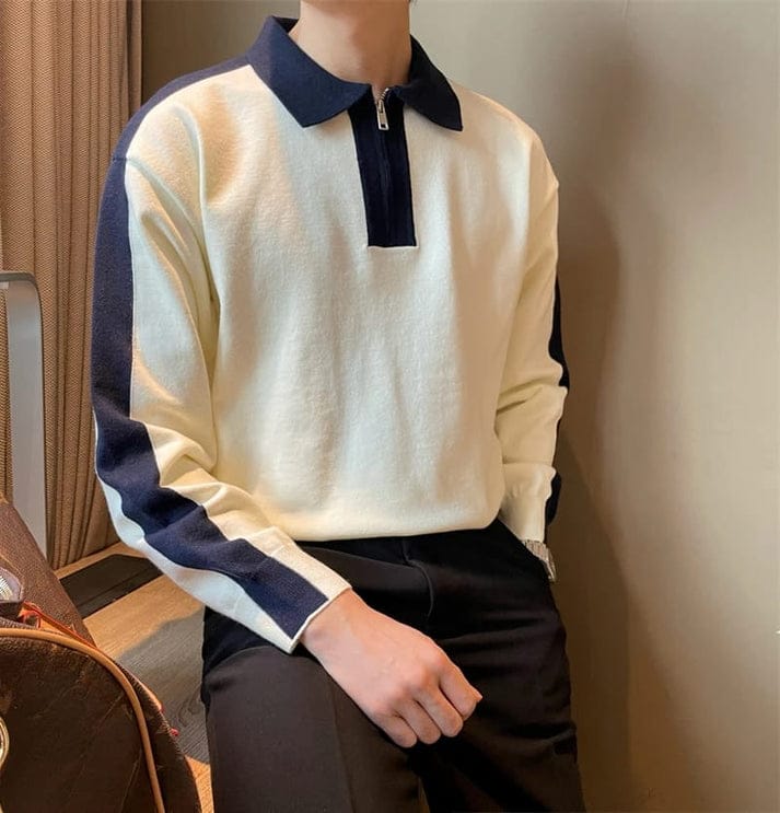 Korean Pullover- White & Blue